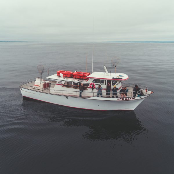 a small boat in a large body of water